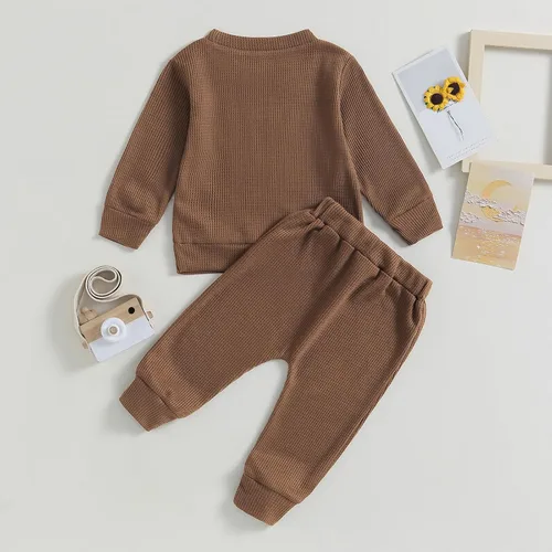 Vista 6 de Ropa para bebé niño pequeño, sudadera de manga larga con cuello redondo, pantalones casuales, 2 piezas, traje de otoño e invierno