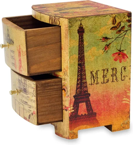 Vista 3 de NOVICA Joyero de madera artesanal Decoupage, multicolor, Carlota'S Secret