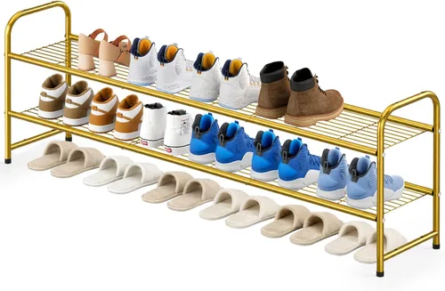 Vista 9 de KEETDY Organizador de zapatos largo de 2 niveles para armario, zapatero de metal para entrada, amplio estante apilable para zapatos con rejilla