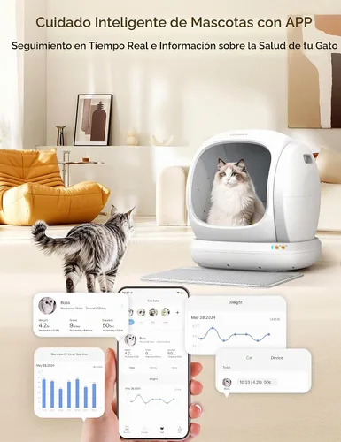 Vista 3 de [Usado] MeoWant - Arenero Automático para Gatos, Arenero Autolimpiable con Apertura Grande con Protección de Seguridad para Gatos Múltiples, Control