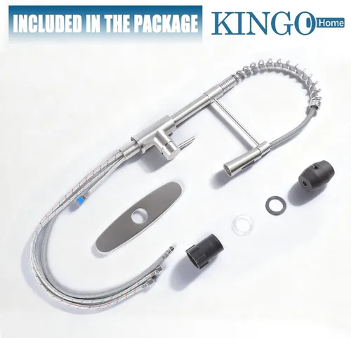 Vista 7 de KINGO HOME Grifo de fregadero de cocina con rociador extraíble, grifo de barra de acero inoxidable de níquel cepillado de una sola manija, grifos
