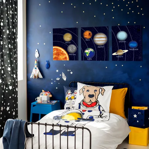 Vista 3 de KAIRNE Juego de 3 pinturas artísticas enmarcadas para habitación espacial de niños (12 x 16 pulgadas), imágenes de planetas, sistema solar, póster