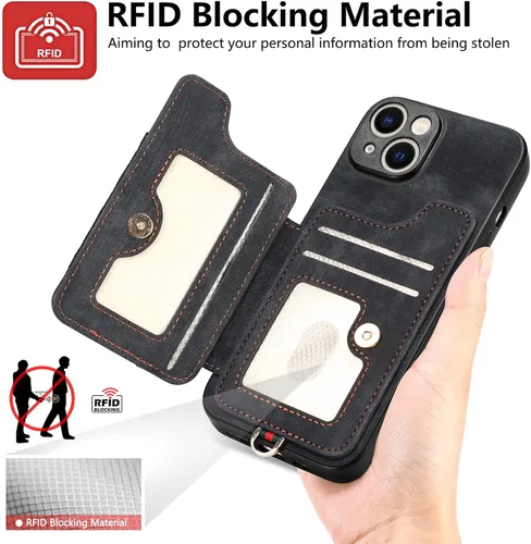 Vista 2 de Asuwish Funda de teléfono para iPhone 15 de 6.1 pulgadas con protector de pantalla de vidrio templado y correa para la muñeca, soporte para tarjeta