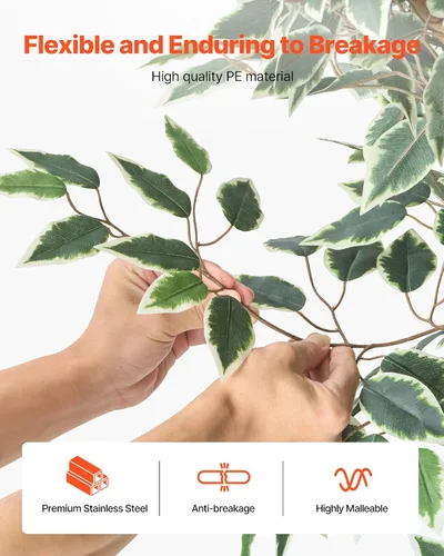 Vista 4 de VEVOR Árbol de ficus artificial de 5 pies con maceta negra, planta alta de ficus sintético con tronco de madera natural y hojas verdes realistas