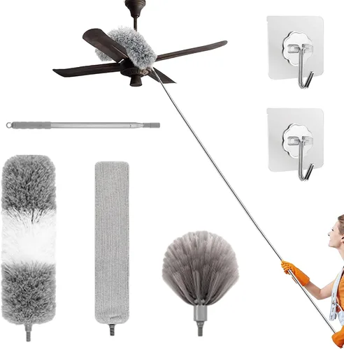 Vista 10 de Plumero de microfibra curvada retráctil lavable, plumero de microfibra con poste de extensión, plumero de plumas de microfibra, reutilizable