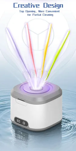 Vista 2 de Máquina de limpieza ultrasónica para dentaduras postizas y joyas, mini hogar, 4 ajustes, blanco