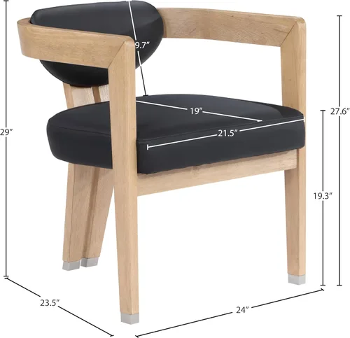 Vista 3 de Meridian Furniture 564Black-C Carlyle Collection Modern Silla de comedor contemporánea, acabado natural cepillado de madera maciza, cuero vegano