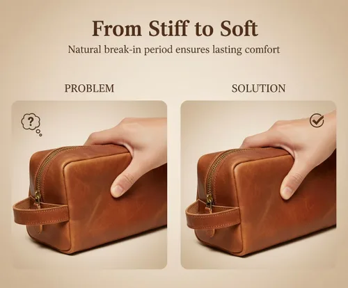 Vista 7 de The Tannery Neceser de cuero genuino para hombres y mujeres, bolsa ligera para unisex, bolsa de maquillaje duradera, el mejor regalo para el día