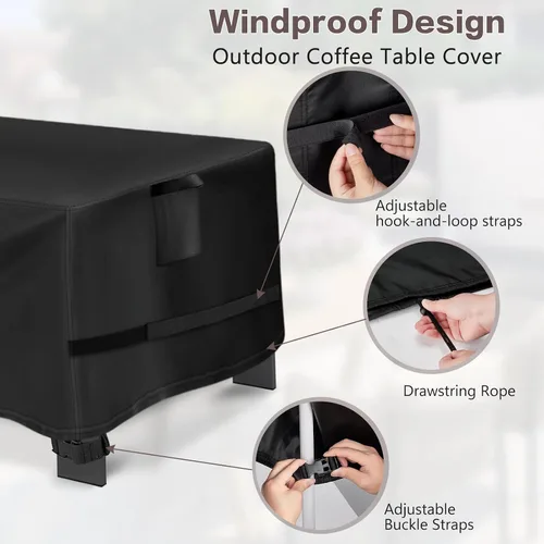 Vista 5 de Funda para Mesa de Café de Exterior Rectangular, Impermeable para Patio, Funda Pequeña Rectangular para Mesa de Café, Fundas para Muebles
