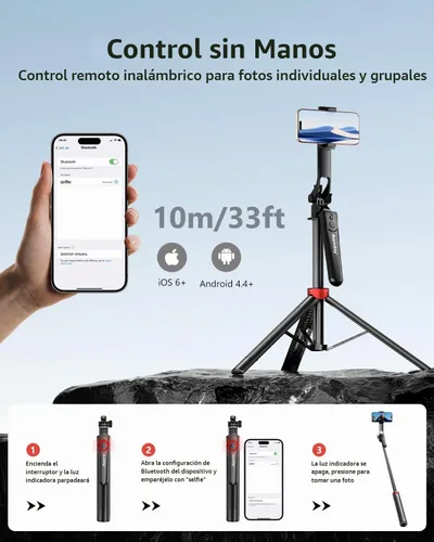 Vista 5 de Aureday Trípode de teléfono de 72" y palo para selfie, soporte de trípode para teléfono celular con control remoto inalámbrico y soporte extensible