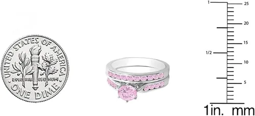 Vista 2 de Dazzlingrock Collection Juego de anillos de compromiso redondos de zafiro rosa para mujer en oro de 14 quilates