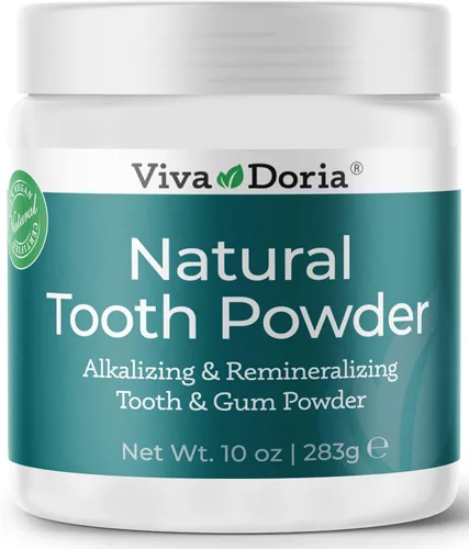 Vista 5 de Viva Doria Polvo dental natural, remineralizante, blanqueamiento dental natural, ambientador de aliento Sabor refrescante a menta Tarro