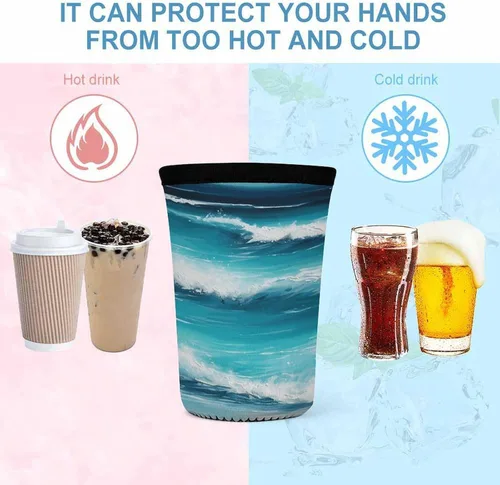 Vista 4 de Turquoise Beach Original Seascape Cup Sleeve 3 Pack Reusable Neoprene Coffee Sleeves Insulator Sleeves for Cold Beverages Universal Ice Coffee