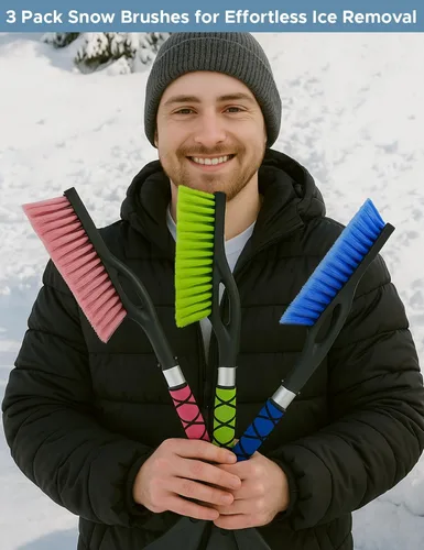 Vista 6 de Autovir Cepillo de nieve de 27 pulgadas y raspadores de hielo para parabrisas de automóvil (paquete de 3), raspador de ventana con agarre ergonómico