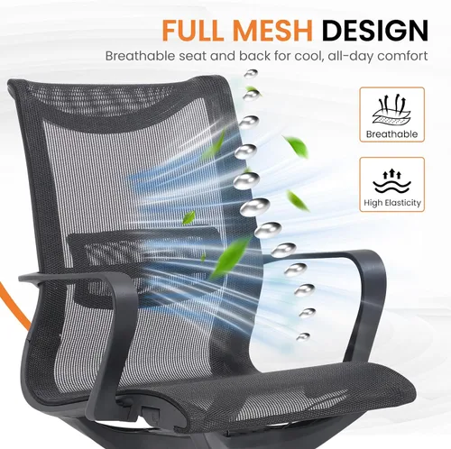 Vista 3 de LuxErgo Ergonomic Mesh Office Chair with Lumbar Support Mid Back Desk Chair Adjustable Height, 115° Recline & Armrests, 360° Swivel Rolling