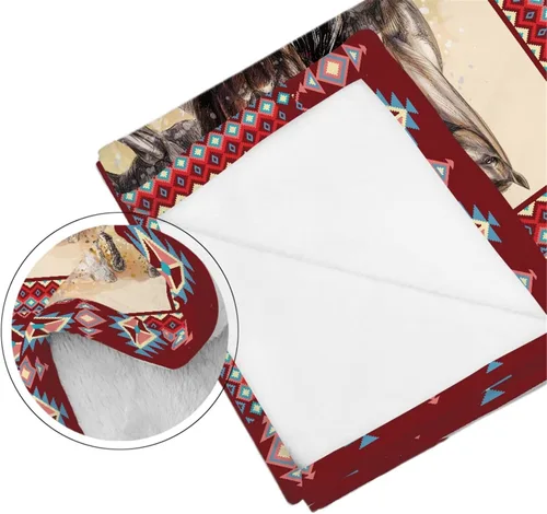 Vista 4 de CLOHOMIN Manta de animales de caballo nativo americano para cama, sofá, viajes, azteca, navajo, silla de montar del suroeste, manta de felpa