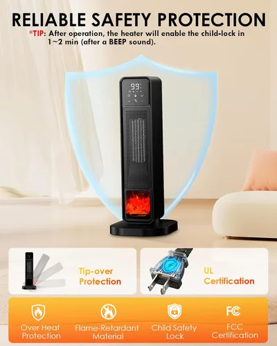 Vista 2 de Calentador de espacio 2026, calentador portátil de 1500 W con control remoto, calentador eléctrico de calefacción silenciosa para interiores, calor
