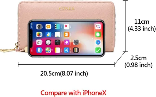Vista 2 de Carteras de cuero para mujeres cuero genuino RFID bloqueo caja de regalo embalaje