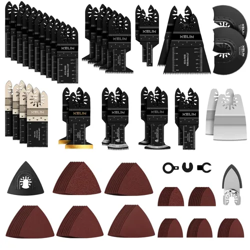 Vista 9 de KELIN 118 PCS Juego de Cuchillas Multiherramienta de Corte y Papel de Lija Accesorios de Herramientas Oscilantes Universales Cuchillas de Sierra