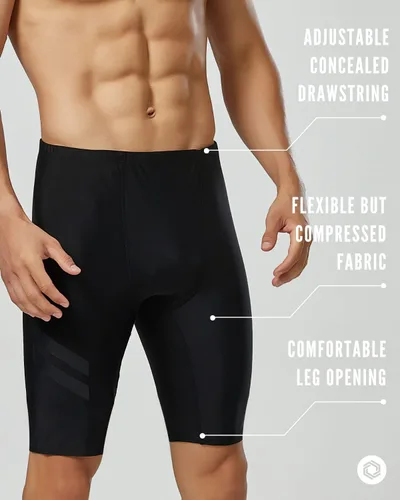 Vista 2 de Onvous Raven Swim Jammers para hombre Traje de baño negro de carreras y entrenamiento Rápido, flexible y cómodo Tallas 28-38