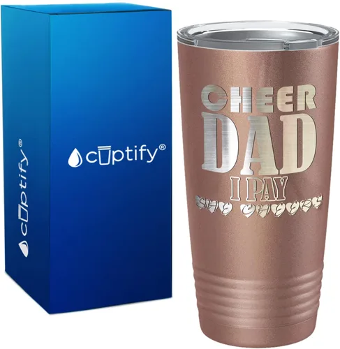 Vista 32 de Cheer Dad I Pay She Cheers - Vaso de acero inoxidable con tapa aislada, color negro