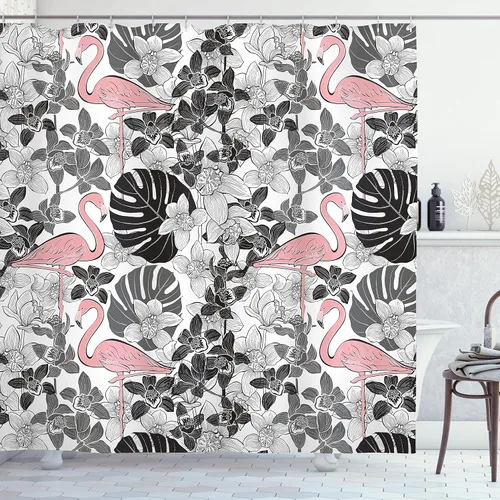 Vista 20 de Ambesonne set de cortina para baño decorativa de tela de poliéster con ganchos