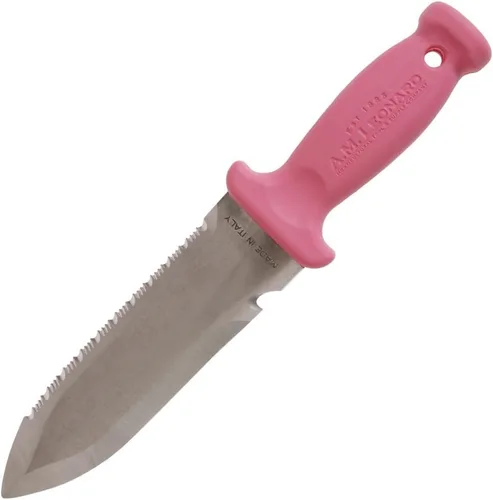 Vista 2 de A.M. Leonard Cuchillo de suelo de lujo, color rosa – Hori Hori con hoja de acero inoxidable de 6 pulgadas