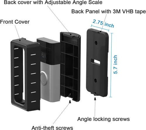 Vista 2 de Soporte adhesivo para timbre de puerta compatible con timbre de video 1/2/3/4 de ángulo ajustable para timbre de puerta, soporte de montaje