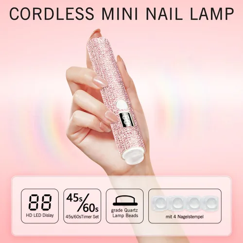 Vista 2 de Luz UV de mano para uñas de gel, lámpara de uñas UV con purpurina, mini lámpara de uñas de gel portátil inalámbrica para curado rápido, secador