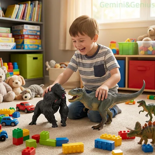 Vista 4 de Gemini&Genius Gorilla Toys Tyrannosaurus Rex Dinosaur World Toys Stand Up con mandíbula movible, figura de acción de gorila de regalo para niños