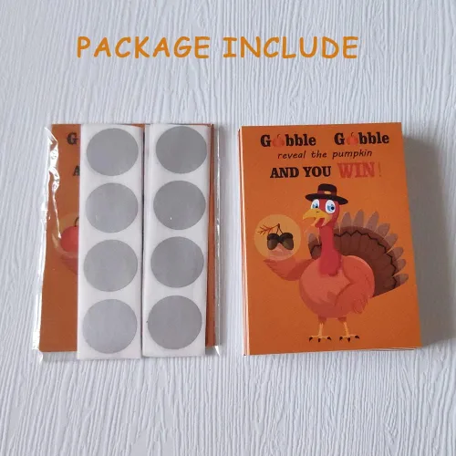 Vista 3 de 35 tarjetas de juego para raspar el día de Acción de Gracias, Turquía, otoño, festival, actividades de celebración, 5 ganadores, tarjetas de juego