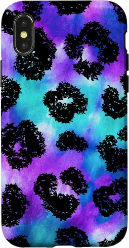Vista 5 de iPhone 16 Purple Turquoise Black Leopard Tie Dye Print Cheetah Pattern Case
