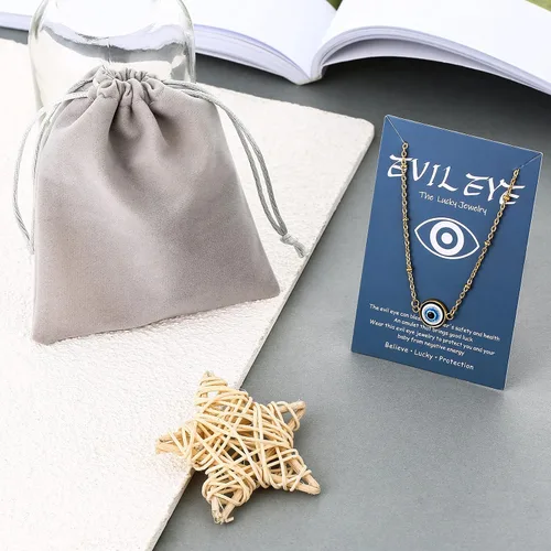 Vista 7 de NUITS DE JUIN Collar de oro en capas para mujer, con dije de corazón de tercer mal de ojos para niñas, collar de gargantilla con cadena Ojo Turco