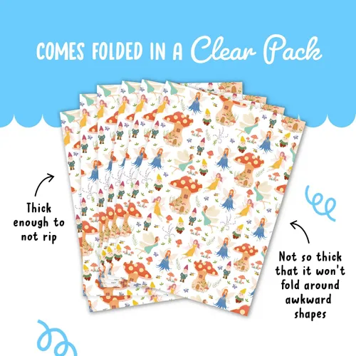 Vista 4 de CENTRAL 23 Papel de regalo de hongos – 6 hojas de papel de regalo ecológico – Papel de regalo para todas las ocasiones – Hada – Flores – Enano