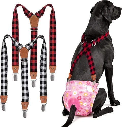 Vista 11 de Pet Soft Tirantes de pañales para perro hembra, 2 piezas, tirantes para falda de perro, vestido, Negro, rosa, marrón, burdeos