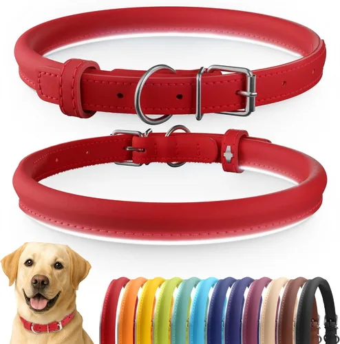 Vista 45 de CollarDirect - Collar de cuero enrollado para perro, collar redondo acolchado suave para cachorro, collar de cuero auténtico hecho a mano