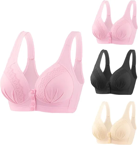 Vista 2 de Glamorette Snap Front Bra Older Women,Snap Front Bra, Sexy Lace Embroidered Bras,Pull-On Front Closure Button Bra