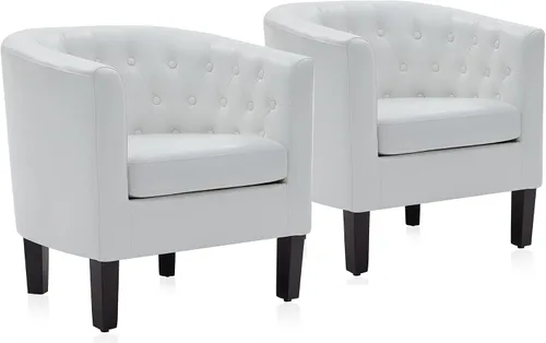 Vista 24 de BELLEZE Sillas de acento negras para sala de estar, elegante silla de brazo tapizada con respaldo capitoné en forma de barril, silla de club
