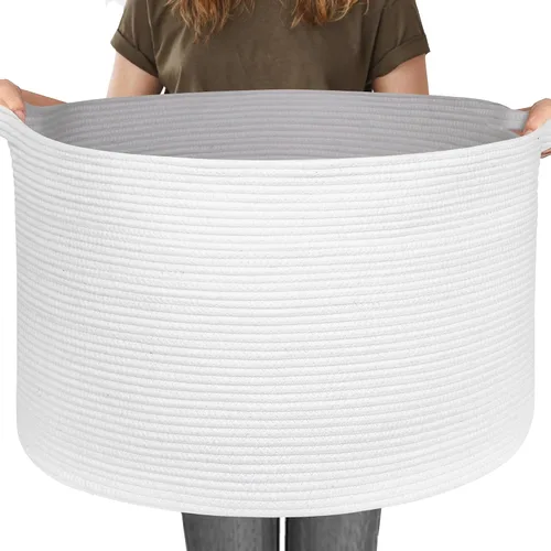 Vista 9 de MEGASKET Cesta grande de manta negra, 22 x 22 x 14 pulgadas, contenedor de cuerda tejida para almacenamiento, caja de almacenamiento de juguetes