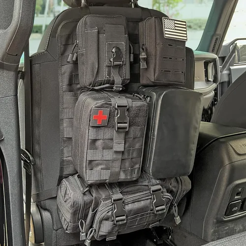 Vista 8 de Z8 Bolsa táctica de almacenamiento para respaldo del asiento delantero, organizador con 5 bolsas, universal para todos los vehículos