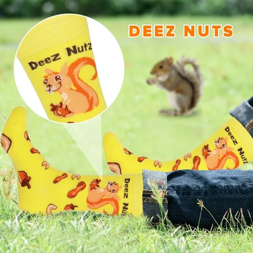 Vista 4 de TC9SOCKS Funny Socks Deez Nuts Meme Socks Squirrel Lovers Socks Fun Socks Unisex Funky Socks Casual Dress Socks