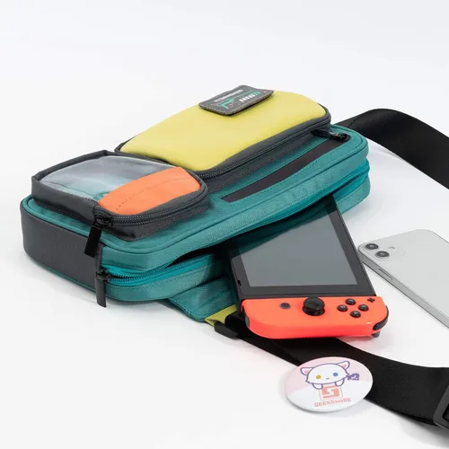 Vista 7 de Geekshare Large Capacity Multifunctional SwitchSwitch OLED Travel Carrying Case-Color Contrast Laser Messenger Bag Compatible with Nintendo