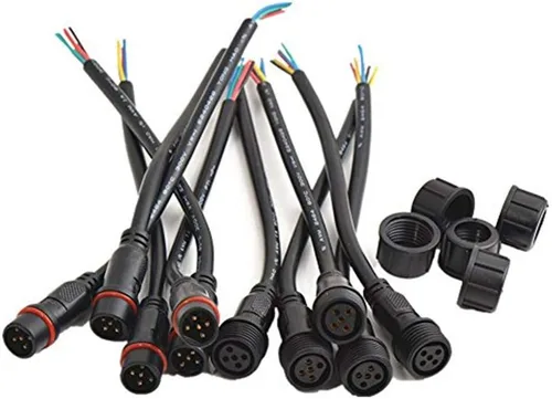 Vista 9 de 5 pares de conectores eléctricos LED de 2 pines negros para luces LED, cable de extensión de 20 cm, 40 cm/par, 0.3mm², tuerca de 15 mm