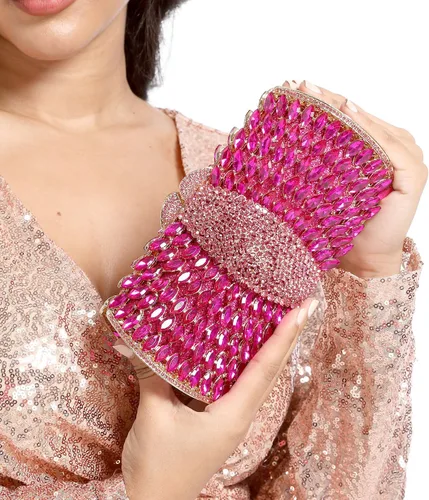 Vista 5 de Boutique De FGG Bolso de mano de cristal brillante con picos para boda, fiesta, bolso de mano con diamantes de imitación, mini