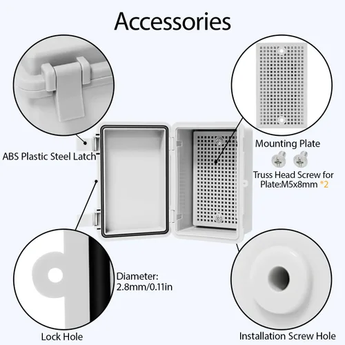 Vista 5 de Caja de conexiones de plástico ABS, IP65 resistente al agua y al polvo, recinto eléctrico universal, carcasa con bisagras para uso en interiores