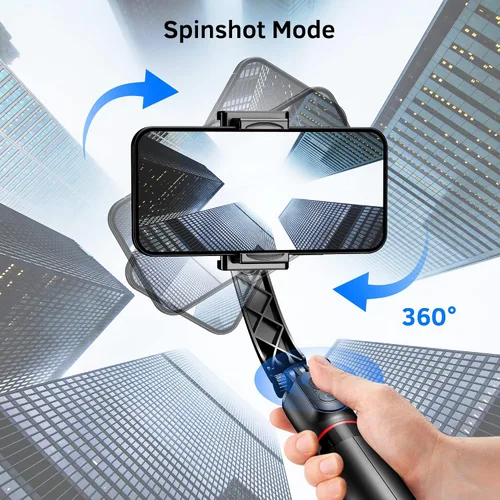 Vista 3 de Estabilizador de cardán para smartphone con control remoto, palo de selfie trípode extensible de aluminio, rotación automática de 360°, equilibrio