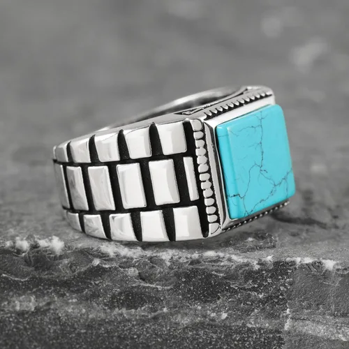 Vista 2 de Sterling Silver Rings for Men - Style Mens Sterling Silver Ring with Onyx or Turquoise Stone, Anillos Para Hombre