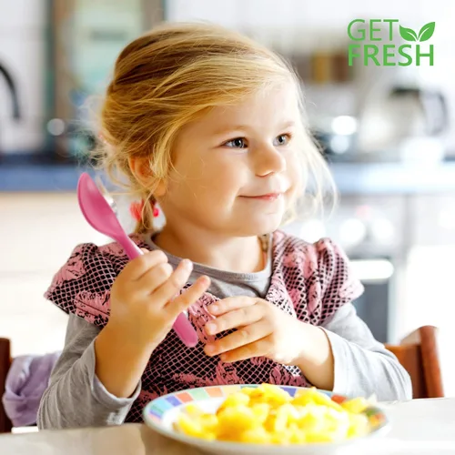 Vista 5 de GET FRESH Juego de cucharas de bambú para niños, paquete de 4 cucharas reutilizables de fibra de bambú para uso diario, cubiertos grandes de bambú