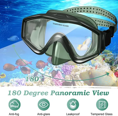 Vista 4 de Snorkeling Gear for Adults, Dry Top Snorkel Mask Set 2 Pack Scuba Diving Mask Snorkel Gear Anti Fog Snorkeling Packages Tempered Glass Panoramic