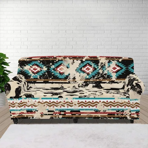 Vista 24 de Funda de sofá de Seater, estilo bohemio, antiarañazos, diseño tribal navajo, nativo americano, diseño tribal, funda de sofá, lavable, elástica